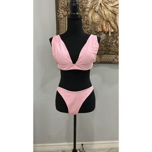 Pink Two Piece Bikini Swimsuit V Neck Sleeveless Beach‎ Pool Party